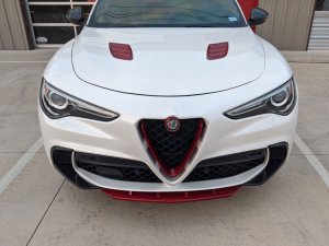 Alfa Romeo Stelvio Front V Shield Grill Frame + Emblem Frame Kit - Carbon Fiber - QV Model - Red Candy